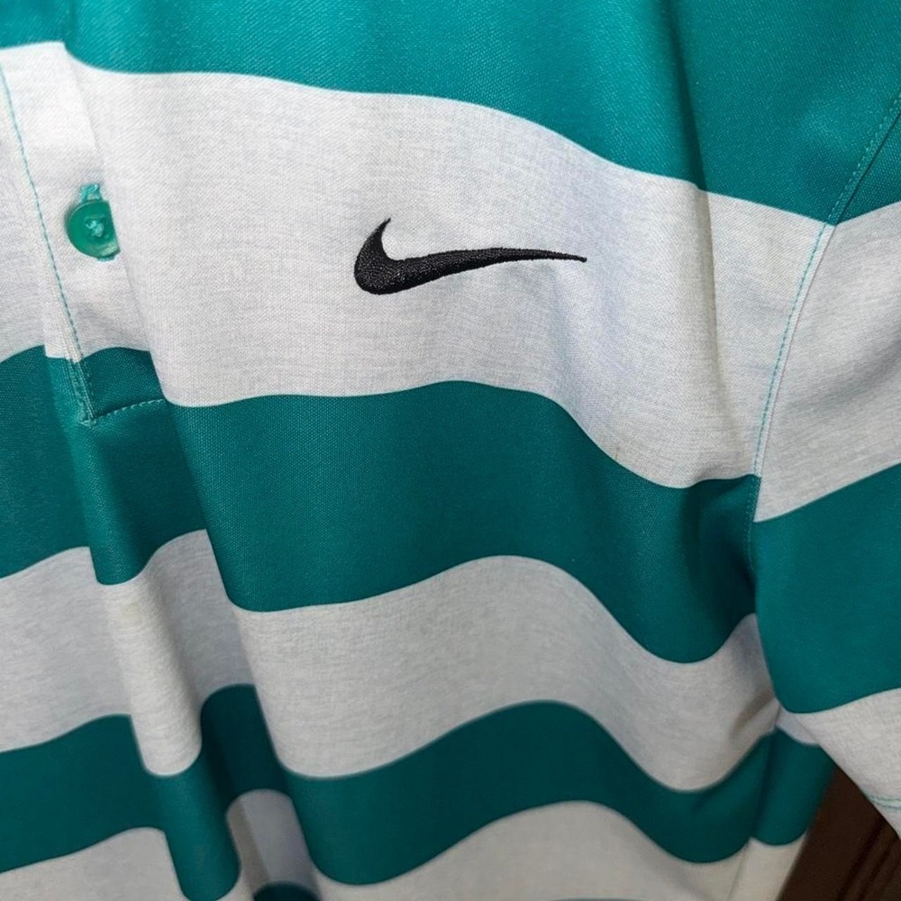 Men's NIKE GOLF Dri-Fit Standard Polo Shirt XL Aqua Green & Gray With Logo - Picture 3 of 7
